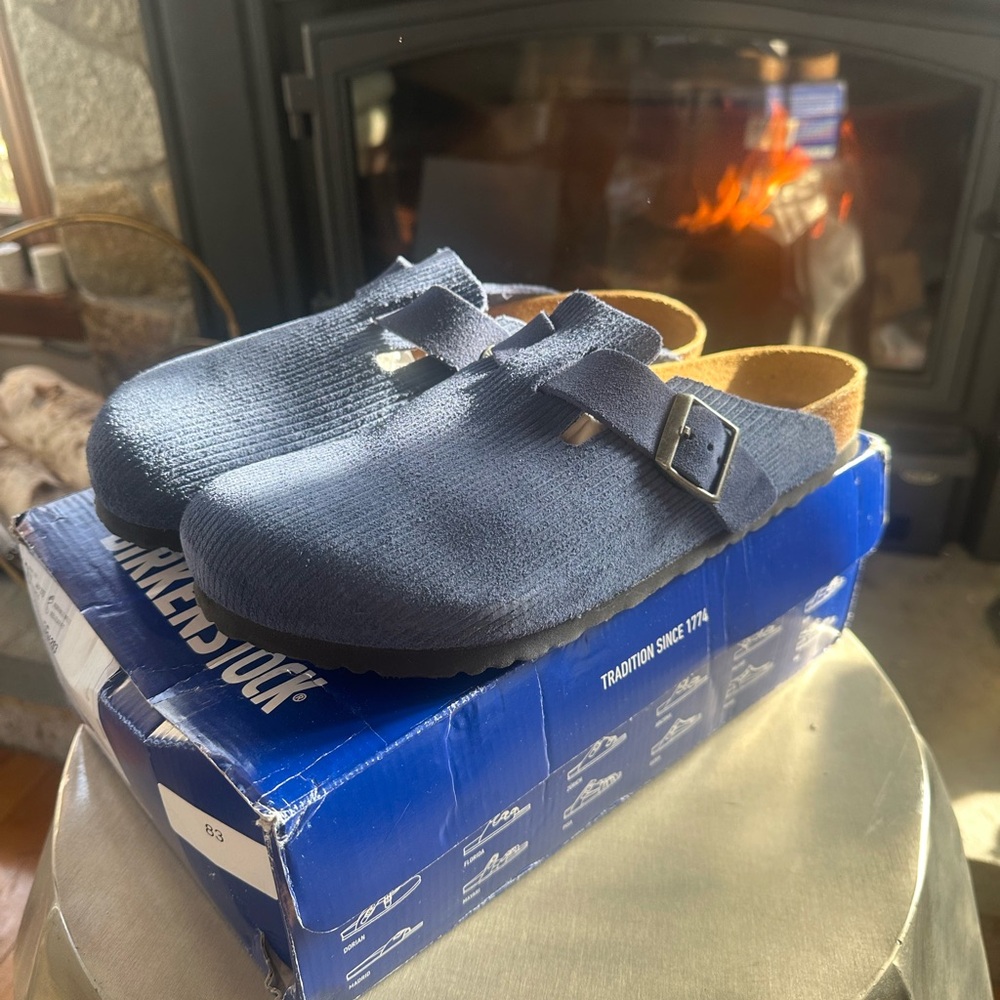 Birkenstock Boston Clog Suede Embossed Corduroy “Indigo” Men’s 9 New